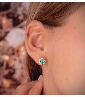 Pendientes Idril Diamantes y Esmeralda Oro 18K, para novia y boda.