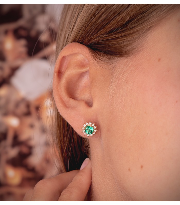 Pendientes Idril Diamantes y Esmeralda Oro 18K, para novia y boda.