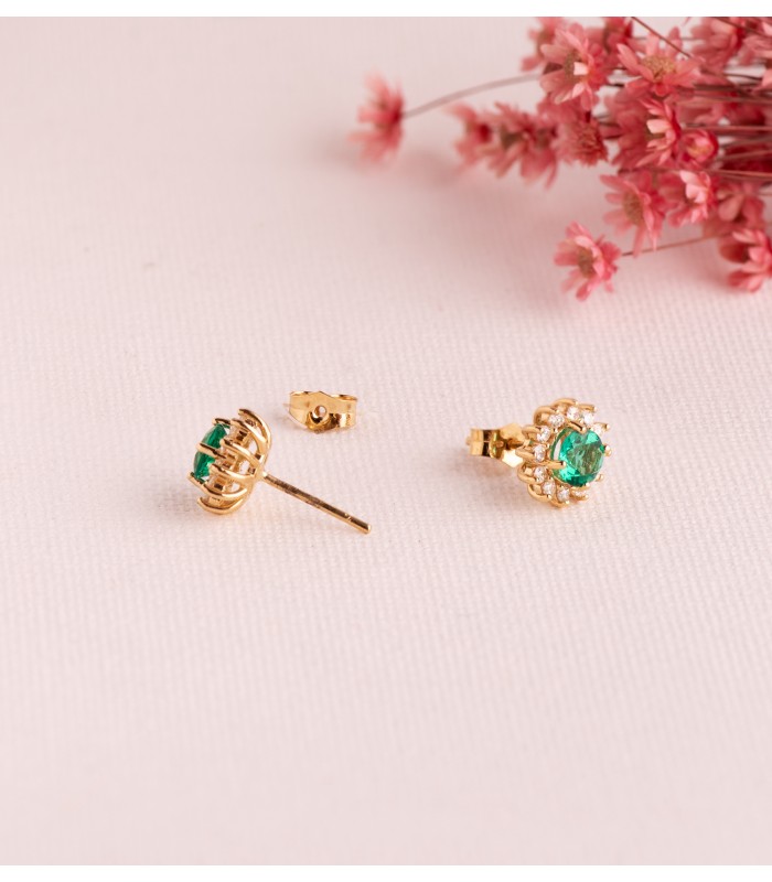 Boucles d'oreilles Idril Diamants et Émeraude Or 18K, pour mariage femme