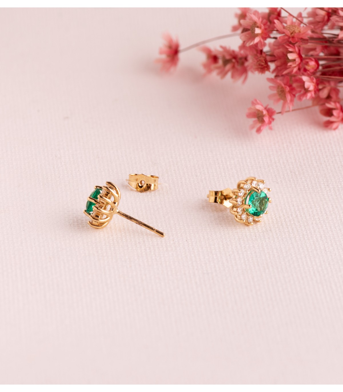 Pendientes Idril Diamantes y Esmeralda Oro 18K, para novia y boda.