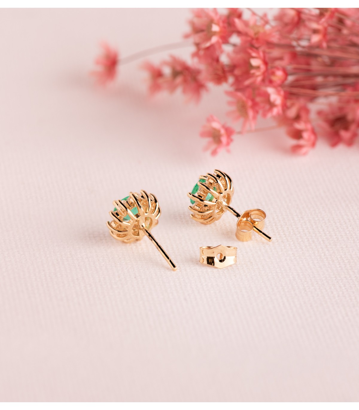 Pendientes Idril Diamantes y Esmeralda Oro 18K, para novia y boda.