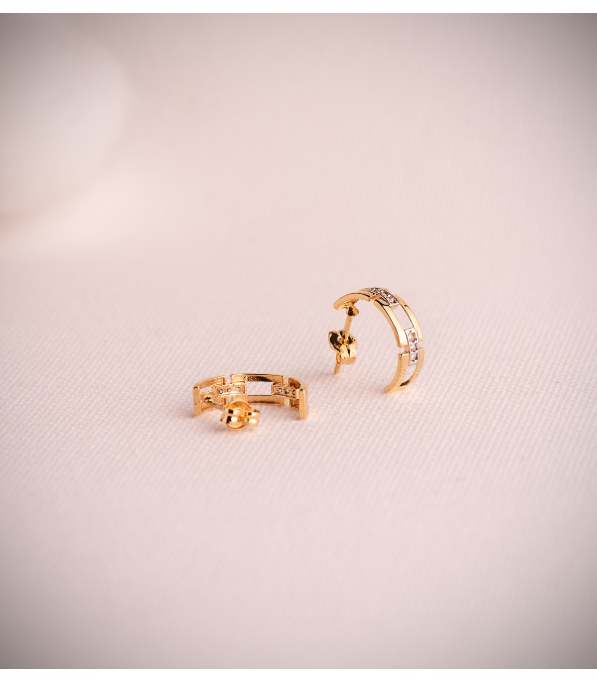Pendientes aros Ancla oro bicolor 18 K, aros abiertos mujer.