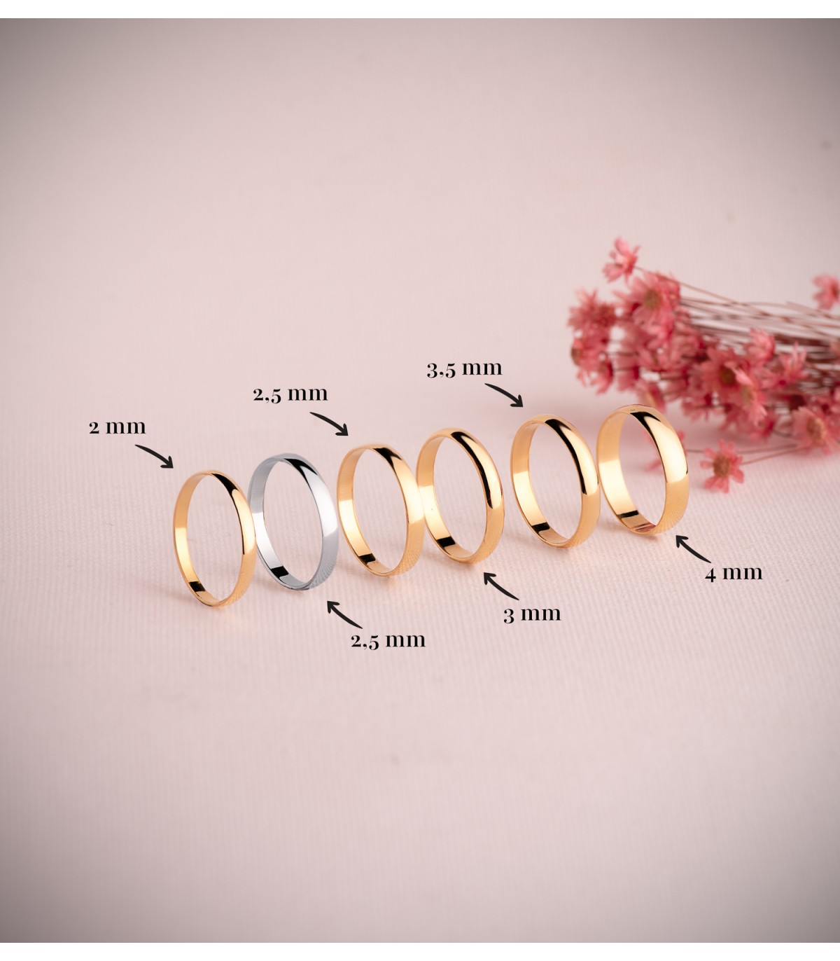 Alianza Classic 2 mm Oro amarillo 18K. Juego de alianzas pareja.