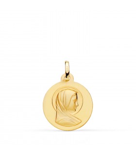 Taufmedaille Jungfrau Maria Gold 375 16 mm satiniert, personalisiertes Geschenk