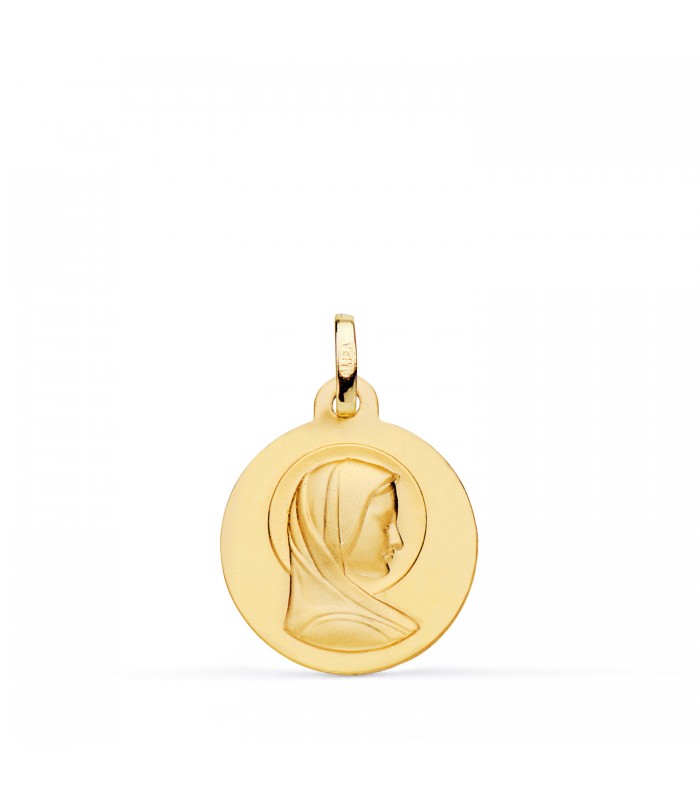 Taufmedaille Jungfrau Maria Gold 375 16 mm satiniert, personalisiertes Geschenk