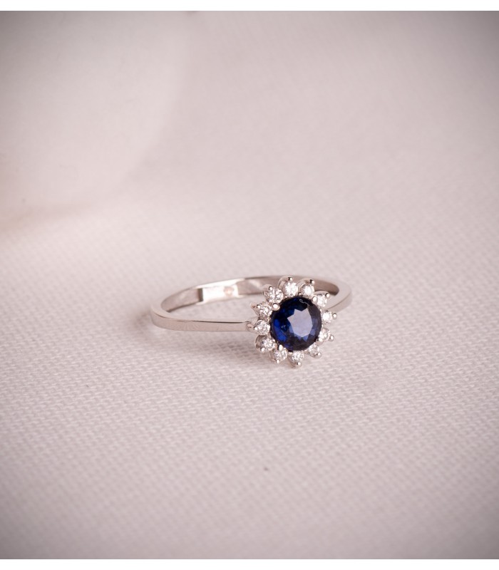 Bague Idril Or blanc 18K Diamants et Saphir