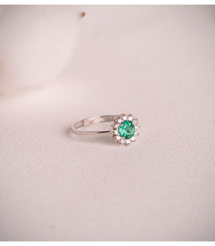 Anillo Idril Oro blanco 18K Diamantes y Esmeralda