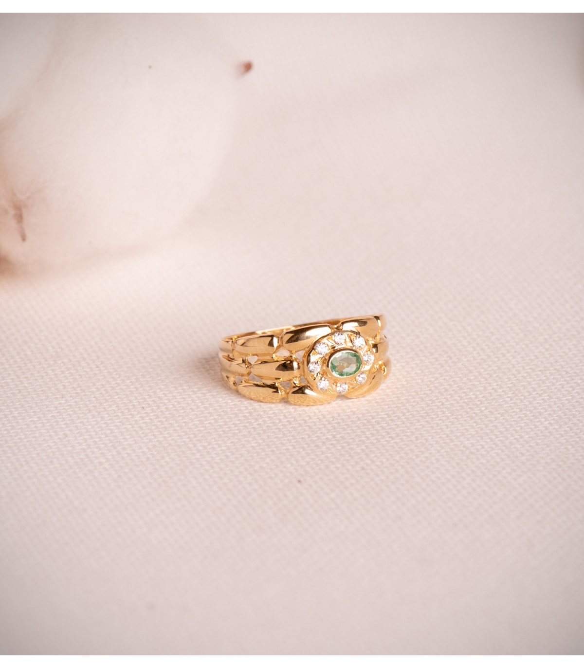 Kettenring mit Smaragd, Gelbgold 18K /750er , Gliederstruktur | Ringe für Frauen