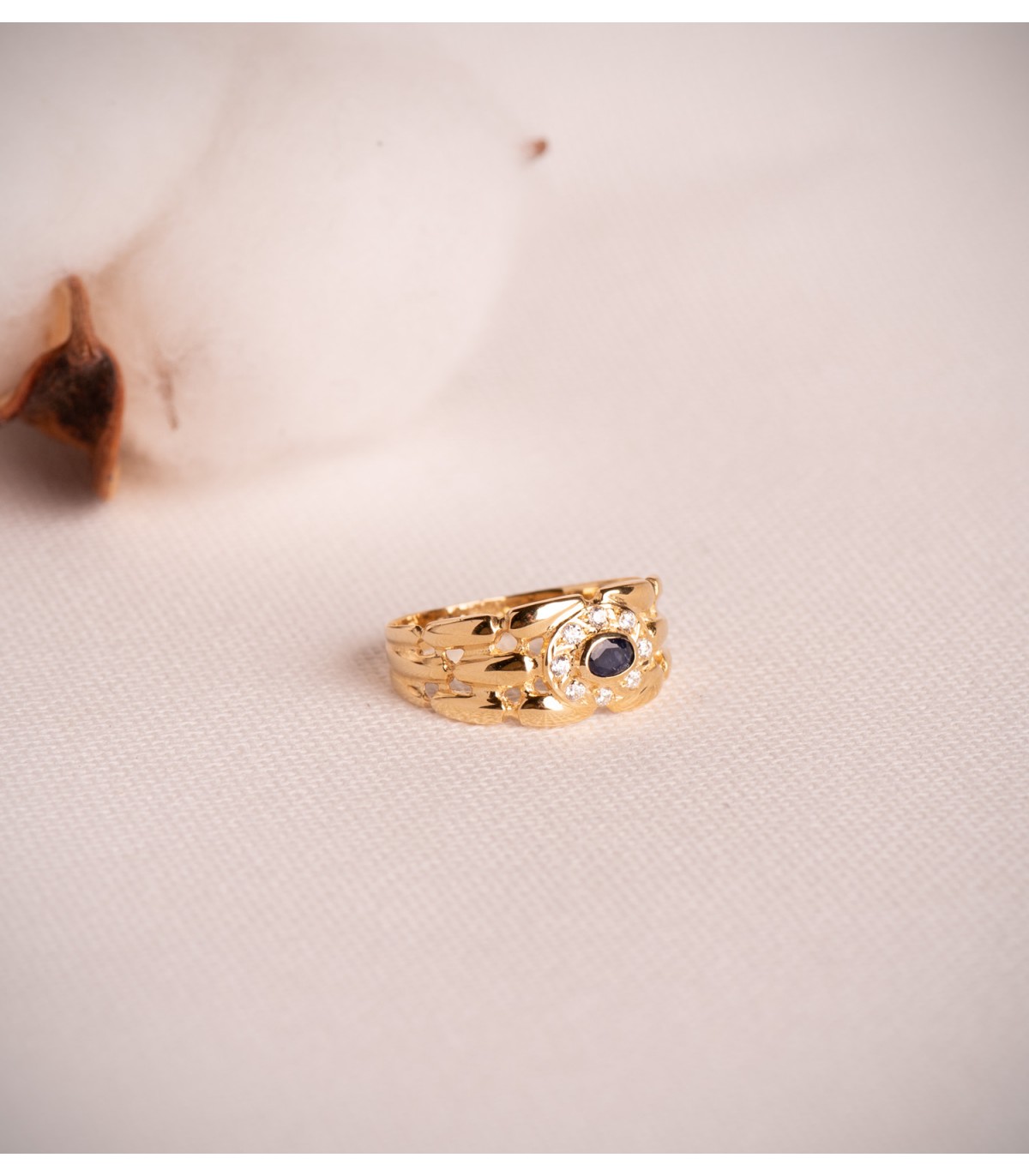 Anello a maglia oro giallo 18kt Zaffiro