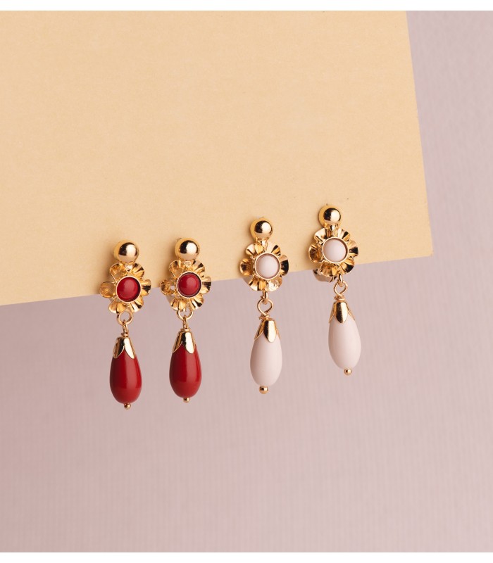 Pendientes oro 18k cubana piedra blanca