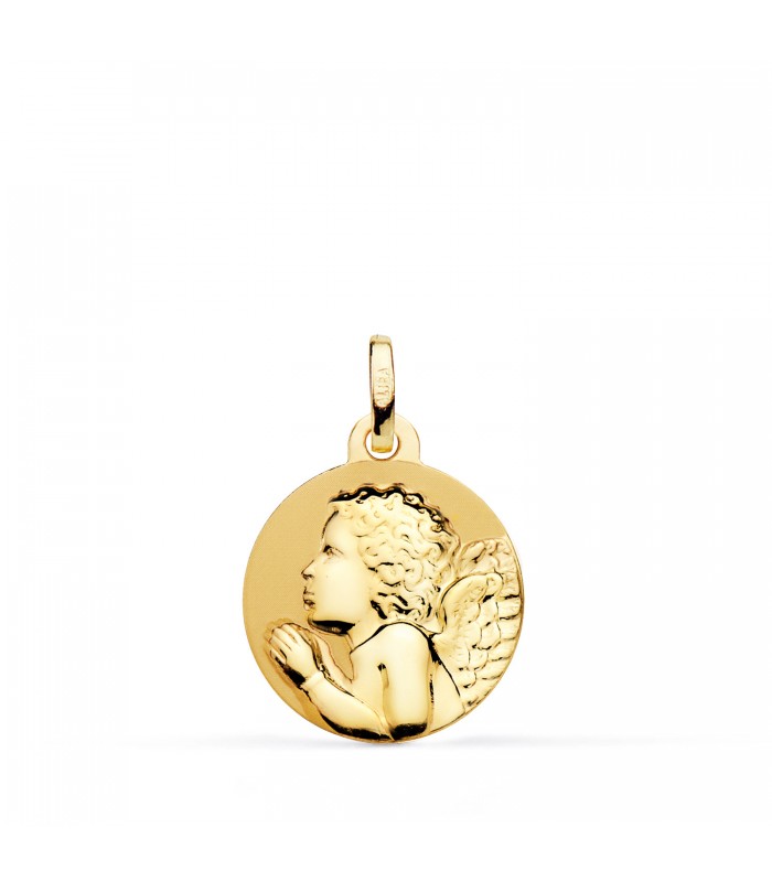 Medaglia Oro 18kt Angioletto in preghiera 18mm lucido