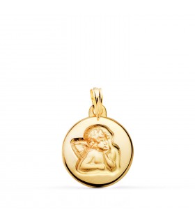Medalla para bebé de ángel de la guarda - oro 18 kilates - joyeria online | Medalla Ángel de la guarda 16mm