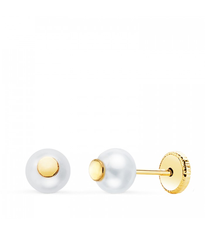 Pendientes perlas niña Sheila oro 18k 5mm, para bebé y niña pequeña, cierre rosca.
