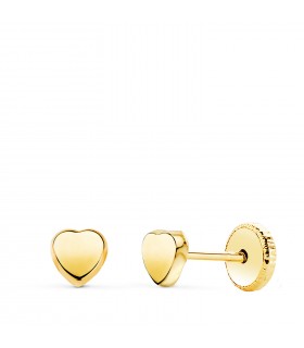 Pendientes oro Zarina corazón 18K 4mm. Pendientes bebé con cierre de rosca.