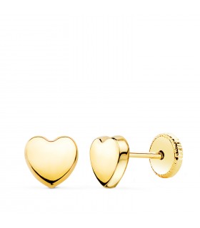 Pendientes oro Zarina corazón 18K 6mm. Pendientes bebé con cierre de rosca.