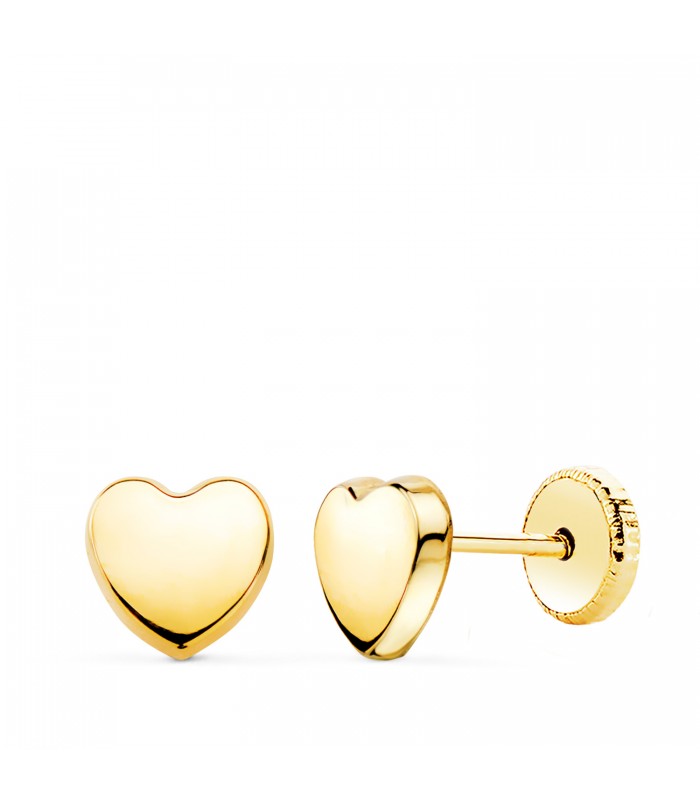 Pendientes oro Zarina corazón 18K 6mm. Pendientes bebé con cierre de rosca.