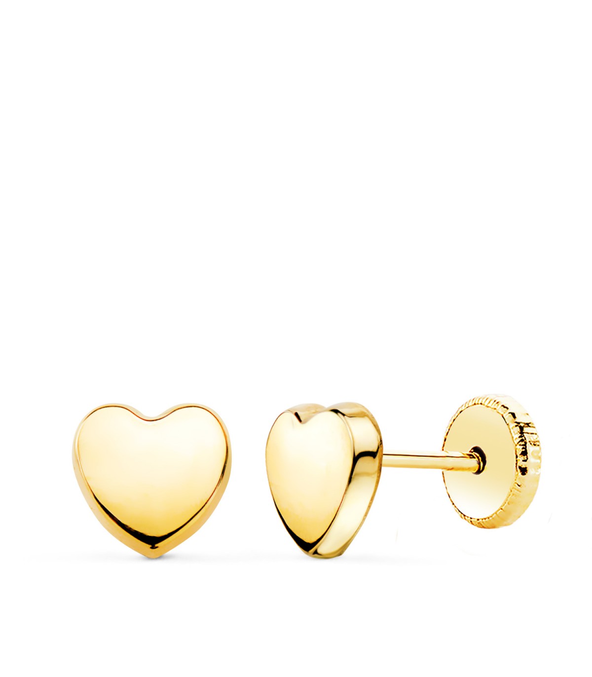 Pendientes oro Zarina corazón 18K 6mm. Pendientes bebé con cierre de rosca.