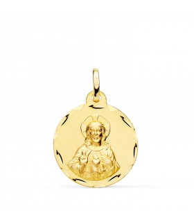 Medalla religiosa Sagrado Corazón de Jesús tallado Oro 18K 20 mm