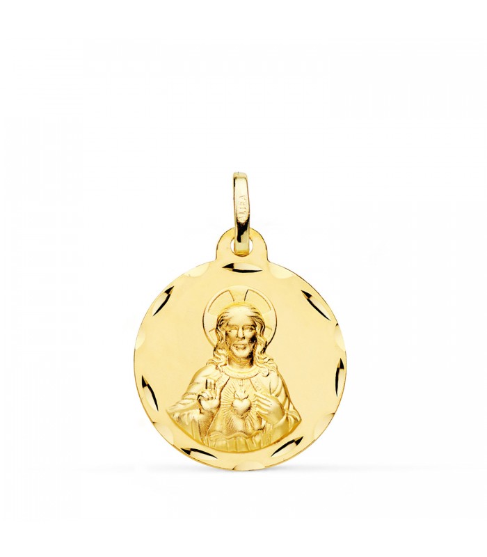 Medalla religiosa Sagrado Corazón de Jesús tallado Oro 18K 20 mm