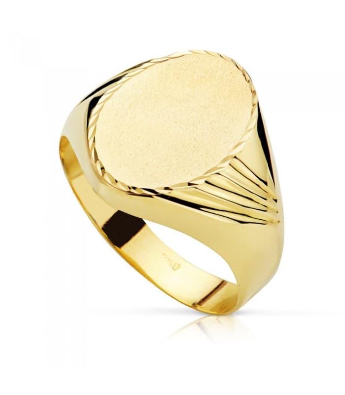 Anillo de hombre novio boda  Sello Caballero Romeo Oro Amarillo 18 Kilates Oval  Joya personalizada grabado iniciales