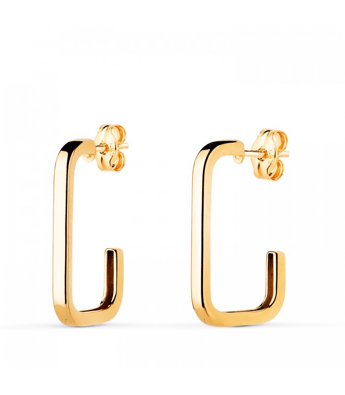 Orecchini a cerchio Ayelen oro 18kt rettangoli 18mm, canna piatta quadrata.