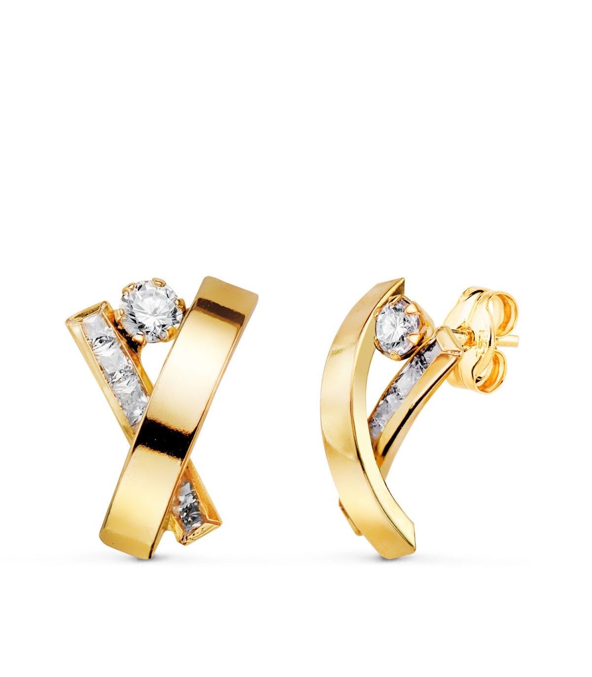Pendientes para mujer, diseño de bandas Mencía Oro amarillo 18K