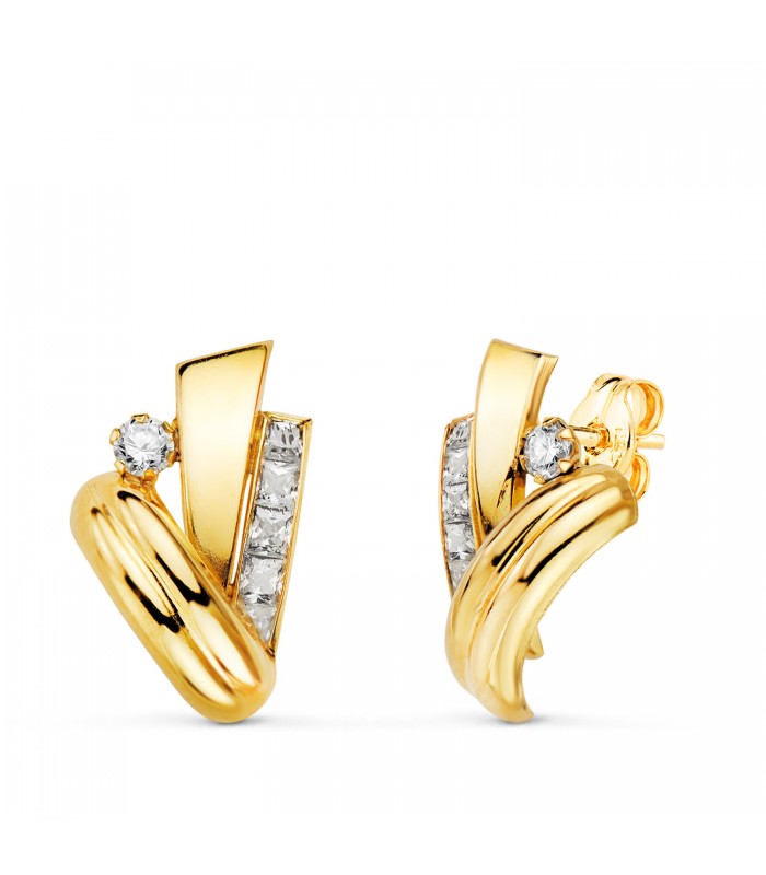 Boucles d'oreilles femme Cindy Or jaune 18K, puces incurvées et asymétriques.