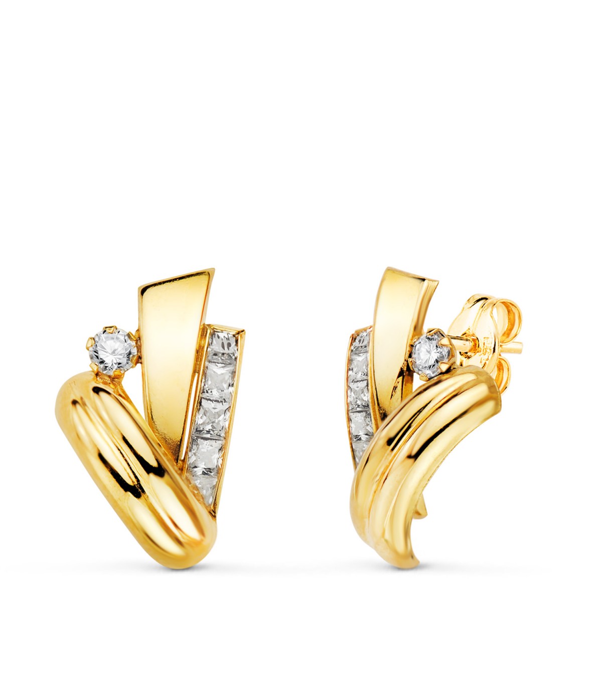 Ohrstecker Gold 18K - Creolen Zirkonia, Gewölbte | Damen Ohrringe 21477 Gelbgold