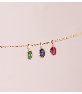 Ciondolo Secret ovale blu zaffiro oro 18kt, ciondoli oro per donna, regalo Natale.