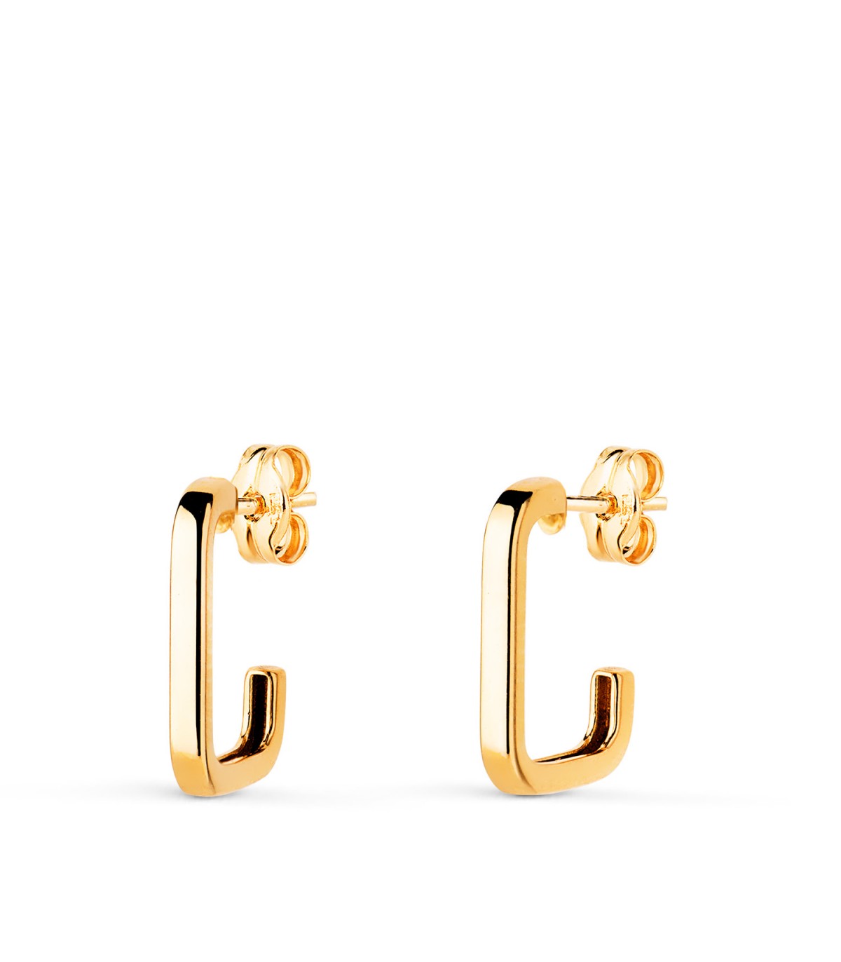 Orecchini a cerchio Ayelen oro 18kt 14mm, cerchi con forma rettangolari, stile moderno.