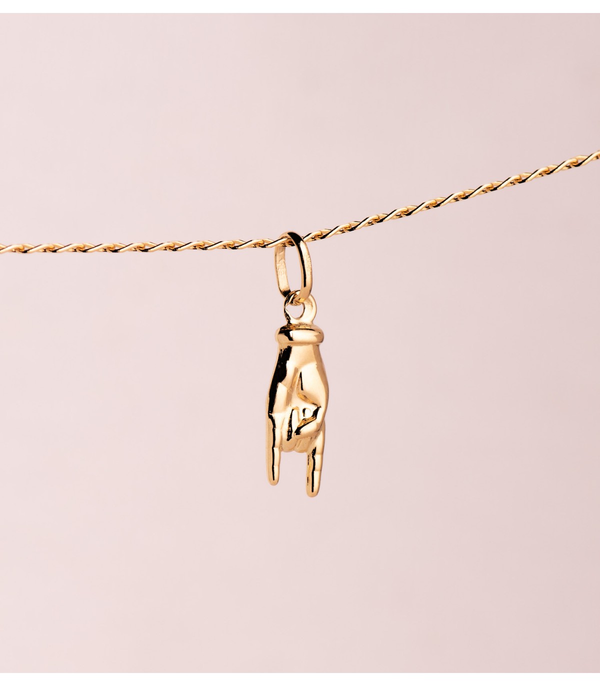 Collana mano corna con ciondolo in oro 750 16 x 5,5 mm, portafortuna e segno di protezione.