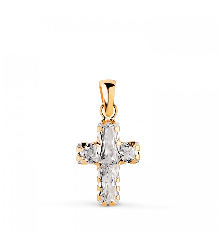 Goldkreuz 18K & Zirkoniasteinen Baguette und Prinzess | Anhänger für Damen