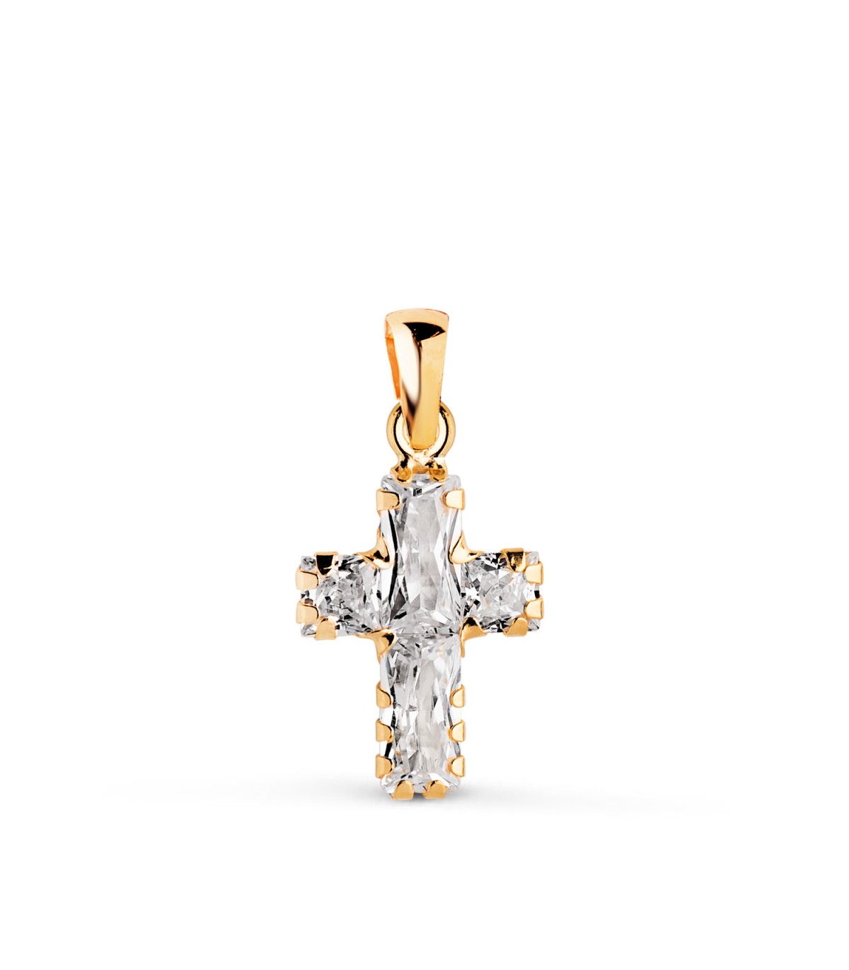 Goldkreuz 18K & Zirkoniasteinen Baguette und Prinzess | Anhänger für Damen