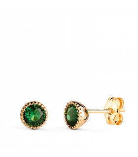 Pendientes de oro 18 kilates, modelo Secret piedra verde 5 mm - pendientes pequeños, joyas de mujer