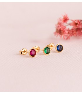 Orecchini in oro 18kt 750/1000, modello Secret con zirconi colorati 5 mm - orecchini a lobo di bottone, gioielli da donna