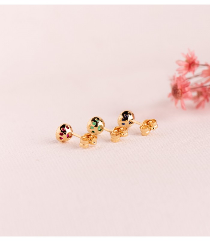 Pendientes de oro 18 kilates, modelo Secret circonitas de colores 5 mm - pendientes pequeños, joyas de mujer