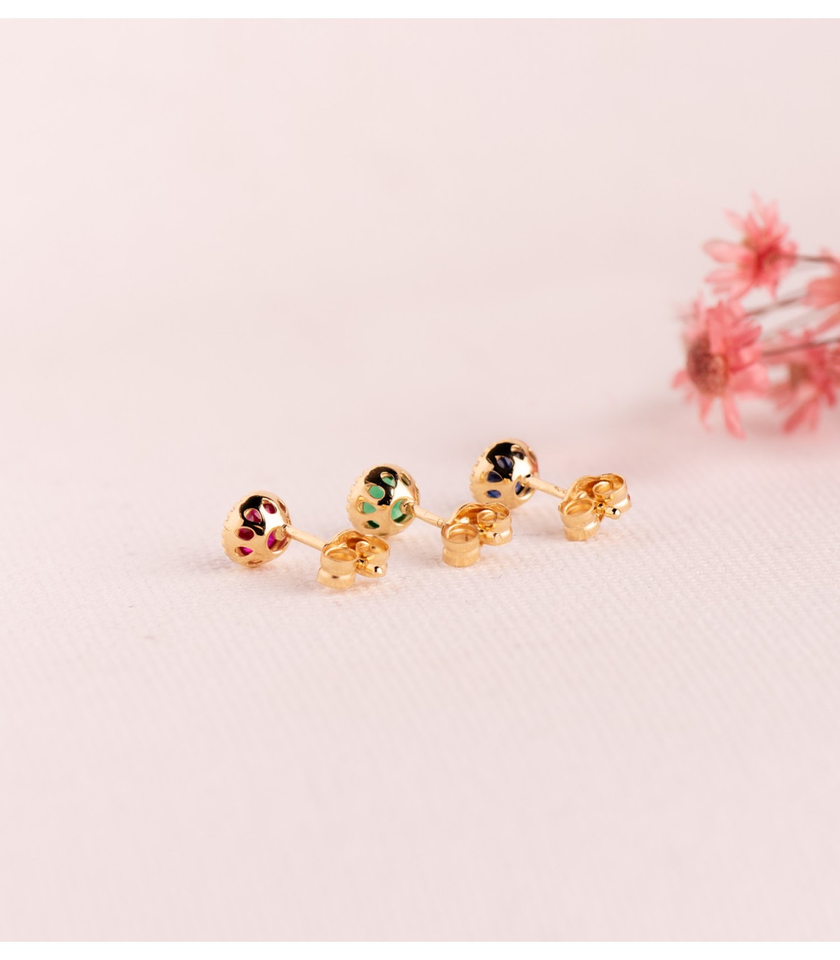 Ohrstecker Secret mit Zirkonia Rot 18K Gold