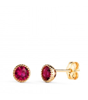 Pendientes de oro 18 kilates, modelo Secret piedra roja 5 mm - pendientes pequeños, joyas de mujer