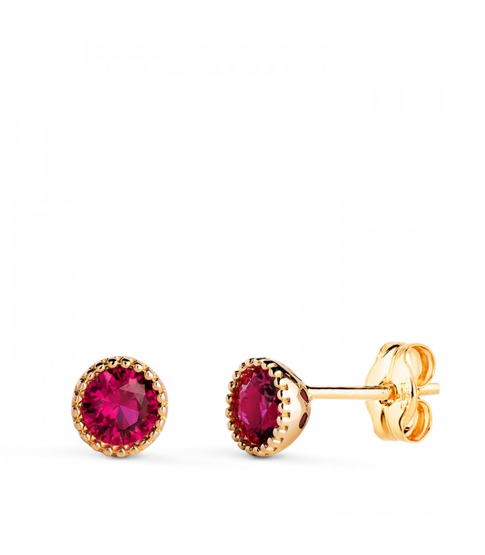 Orecchini in oro 18kt 750/1000, modello Secret con pietra rossa 5 mm - orecchini a lobo di bottone, gioielli da donna