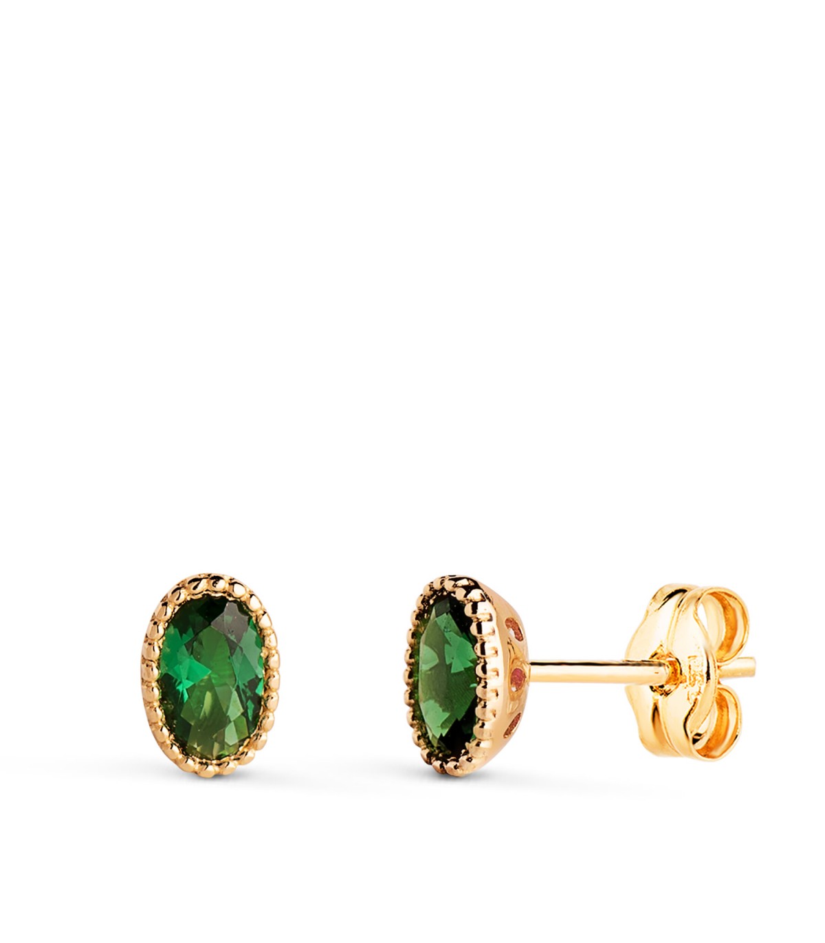 Orecchini oro 18kt, modello Secret con pietra verde ovale - orecchini a lobo di bottone, gioielli da donna