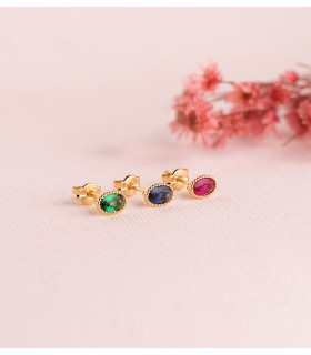 Ohrstecker Secret mit Zirkonia Oval Blue 18K Gold