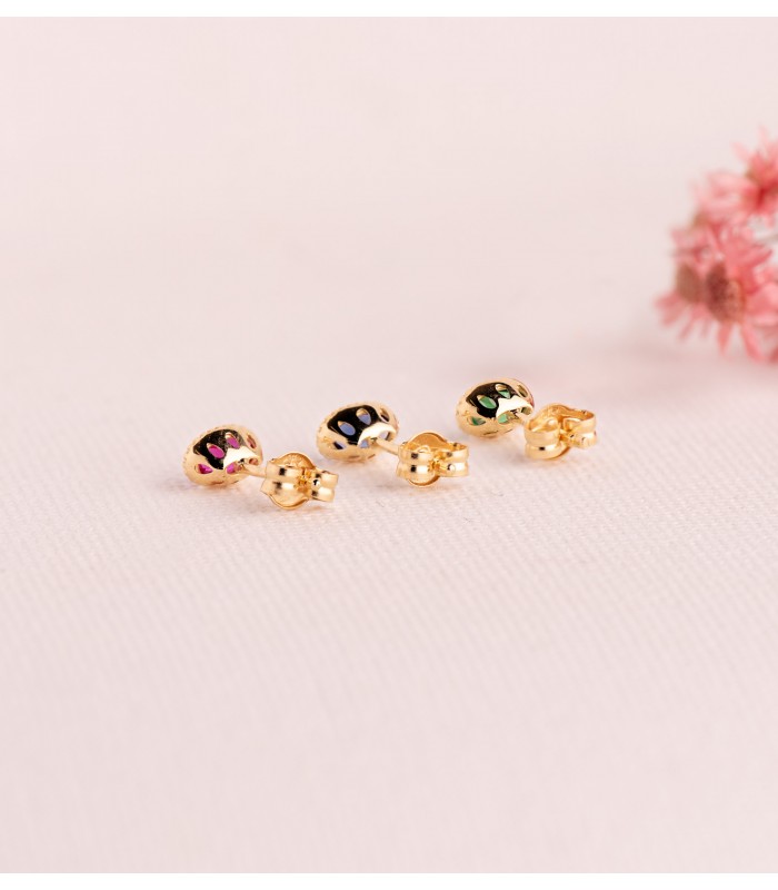 Pendientes de oro 18 kilates, modelo Secret circonitas de colores 6 mm - pendientes pequeños, joyas de mujer