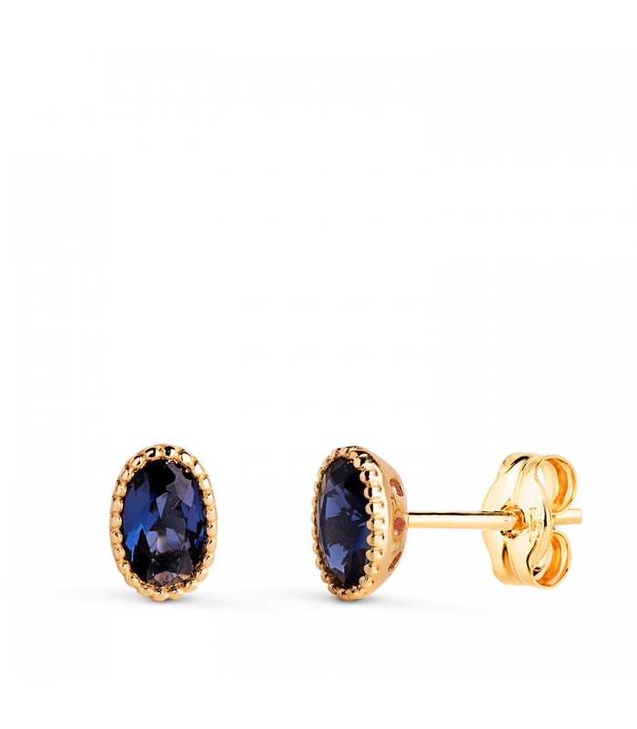 Ohrstecker Secret mit Zirkonia Oval Blue 18K Gold