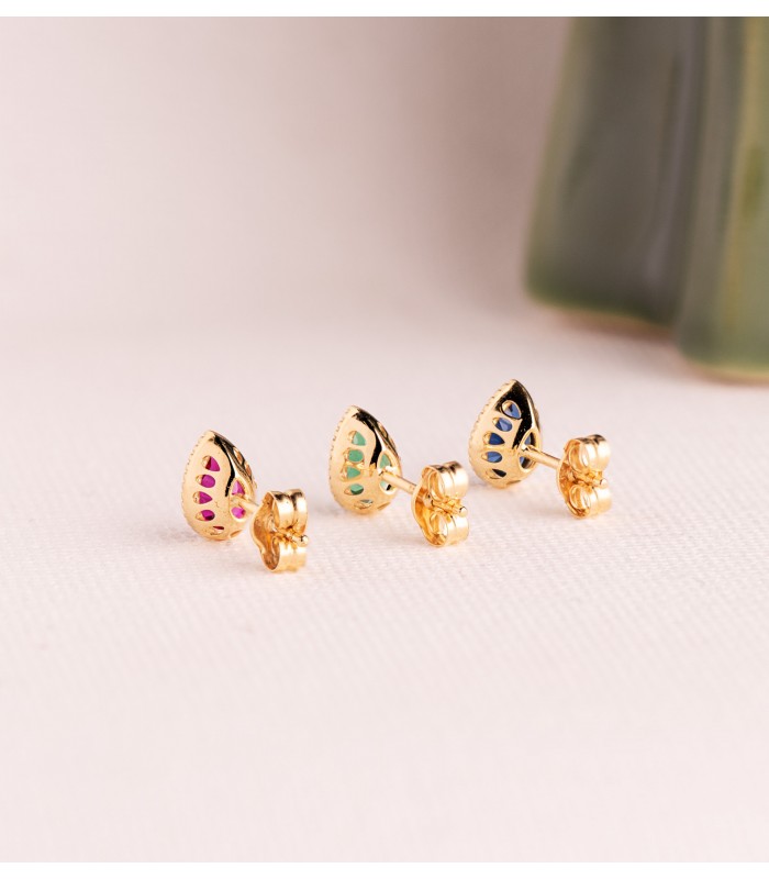 Pendientes de oro 18 kilates, modelo Secret circonitas de colores gota - pendientes pequeños, joyas de mujer