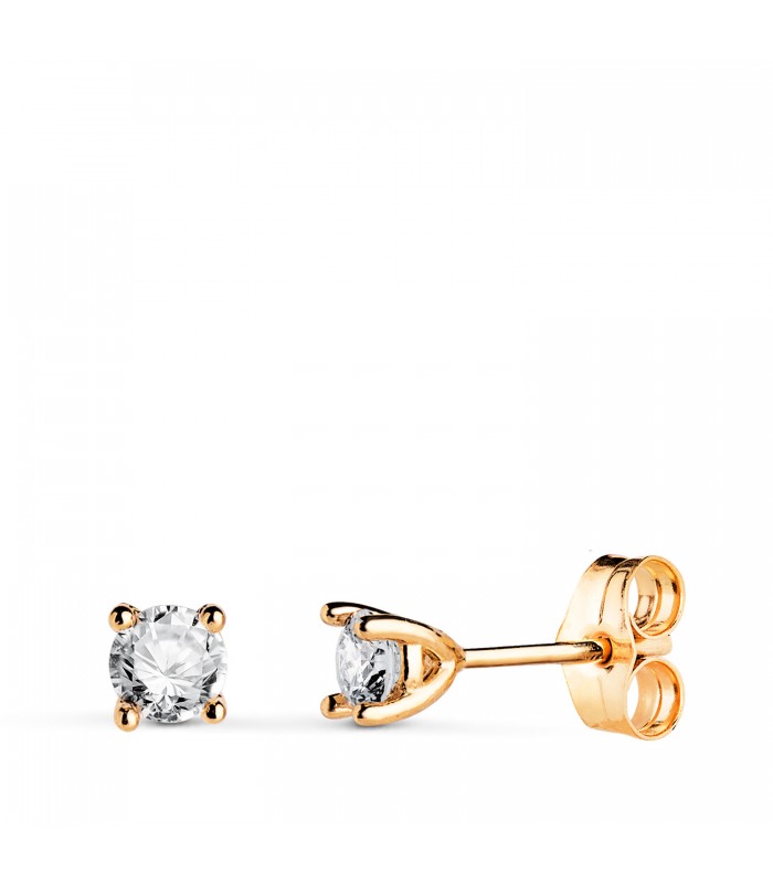 Boucles d'oreilles en diamant et or jaune 18 carats pour femme, puces d'oreilles Måne 0,400 ct