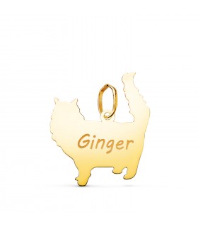 Pendentif chat à poils longs à graver avec un nom personnalisé - Collier femme animaux or 18 carats