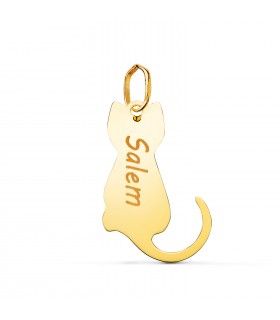 Pendentif chat 20mm à graver avec un nom personnalisé - Collier femme animaux or 18 carats