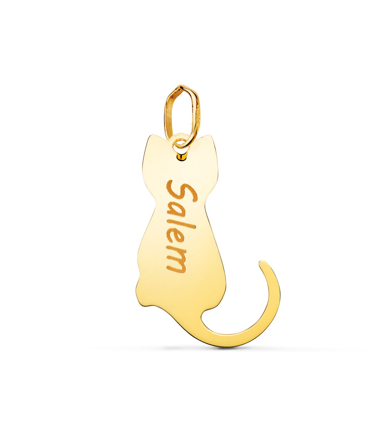 Pendentif chat 20mm à graver avec un nom personnalisé - Collier femme animaux or 18 carats