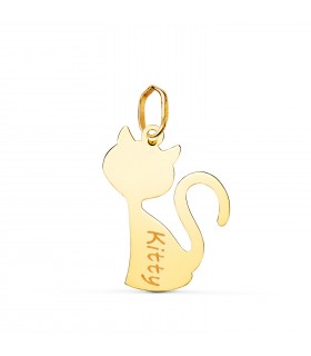 Pendentif chat à graver avec un nom personnalisé 19 mm - Collier femme animaux or 18 carats
