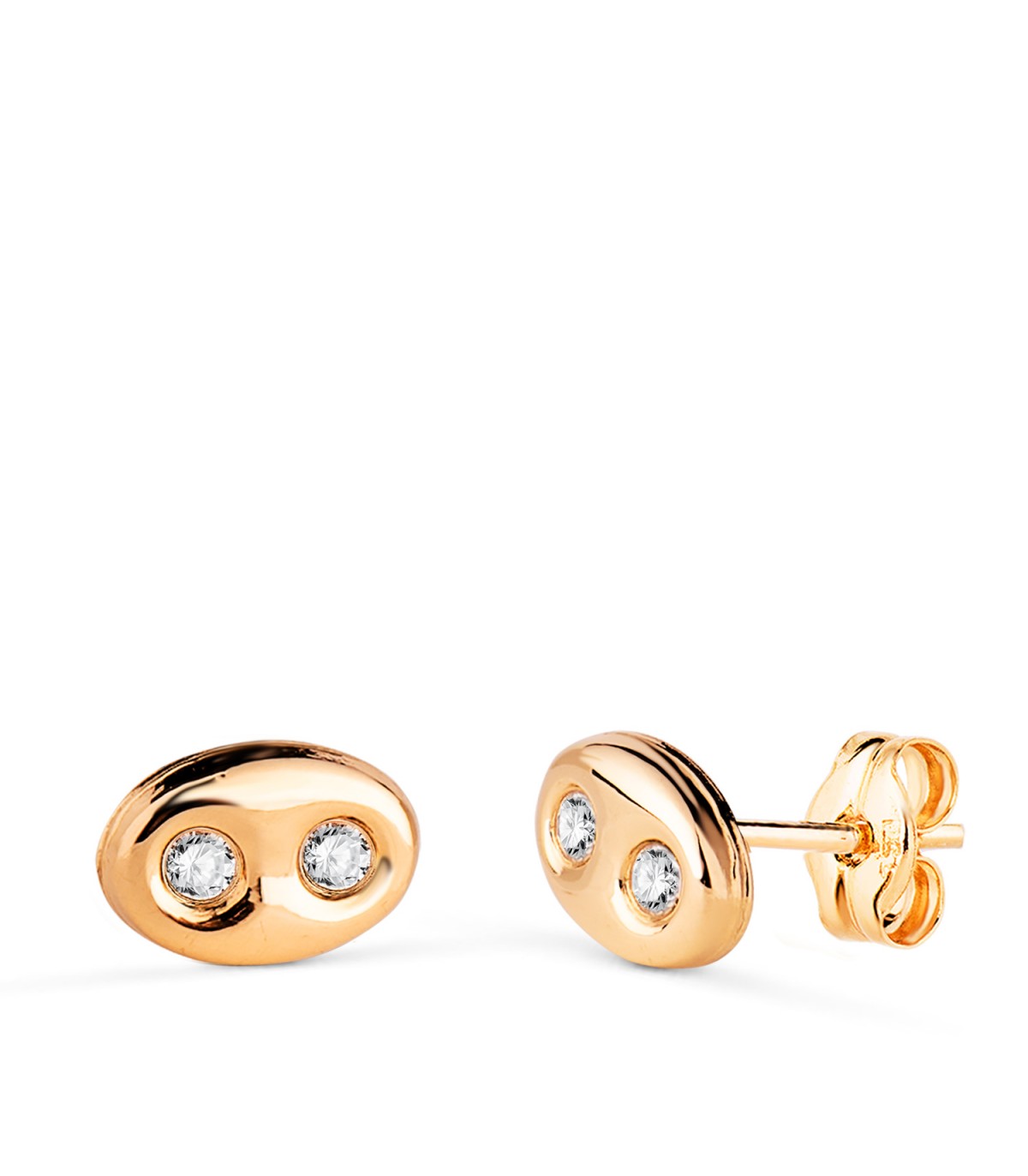 Boucles d'oreilles Grain de café Or 18K & Zircon 8mm, style classique. Bijoux femme, boucle d'oreille en or.